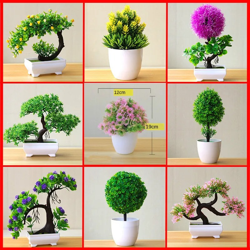 Home Office Layout - Kunstmatige kleine boom in pot, nep